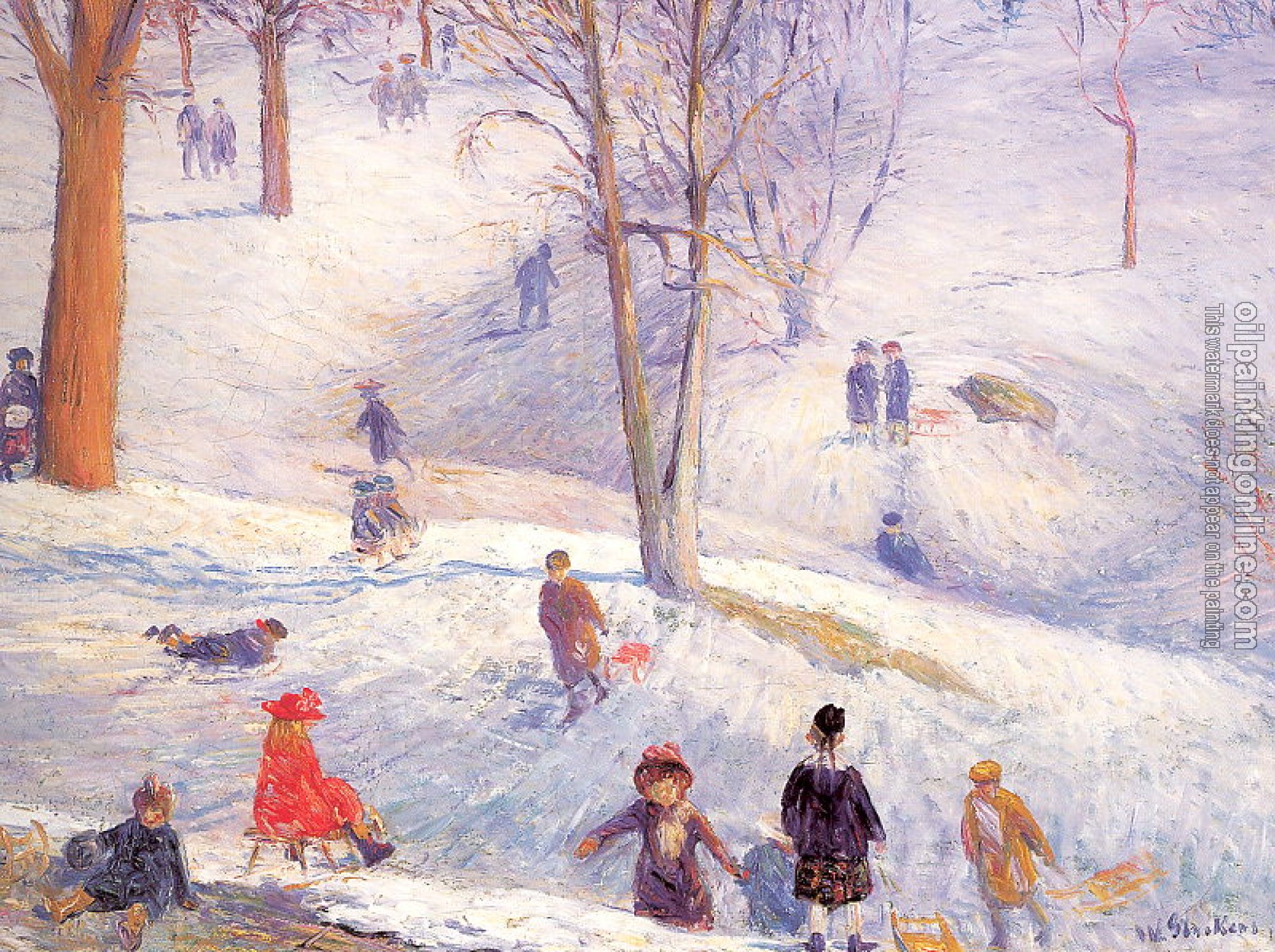 William James Glackens - Sledding in Central Park